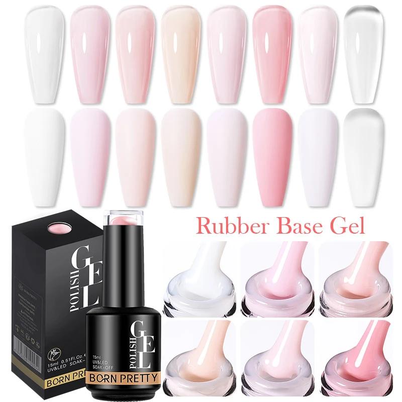 BORN PRETTY Milky Pink Rubber Base Gel Nail Polish Glitter 15ml Semi-Permanent Varnish Soak Off Self Leveling UV LED Gel