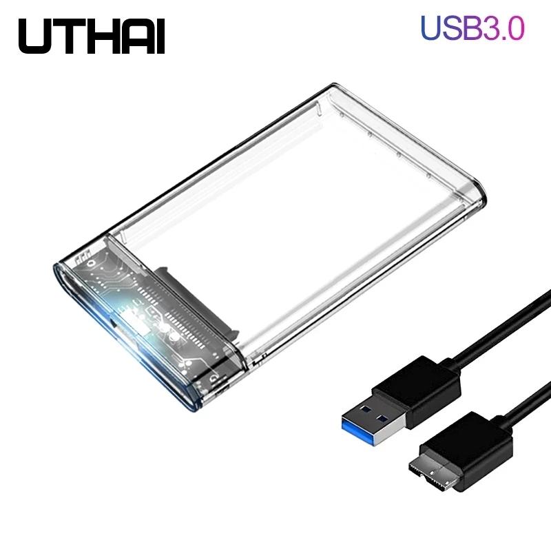 Carcasa de disco duro UTHAI G06 USB3.0/2,0 HDD, puerto Serial de 2,5 pulgadas, carcasa de disco duro SATA SSD, compatible con Funda de disco duro externo móvil transparente de 6TB