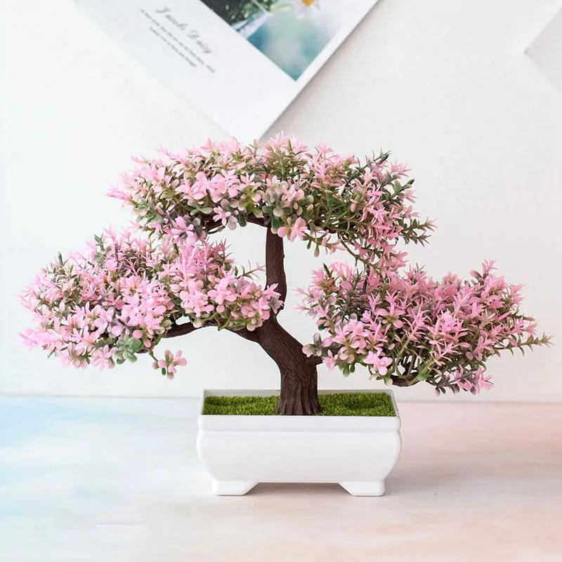 Bonsái de plantas artificiales, árbol pequeño, maceta, plantas falsas, flores, adornos en maceta para decoración de mesa de habitación del hogar, decoración de jardín de Hotel