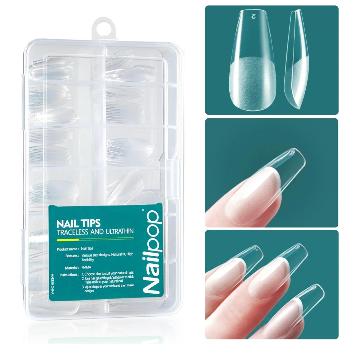 Nailpop 120 unids/caja Gel X puntas de uñas forma media corta almendra/cuadrado/puntas de uñas de Gel suave uñas postizas remojar extensiones de uñas fáciles