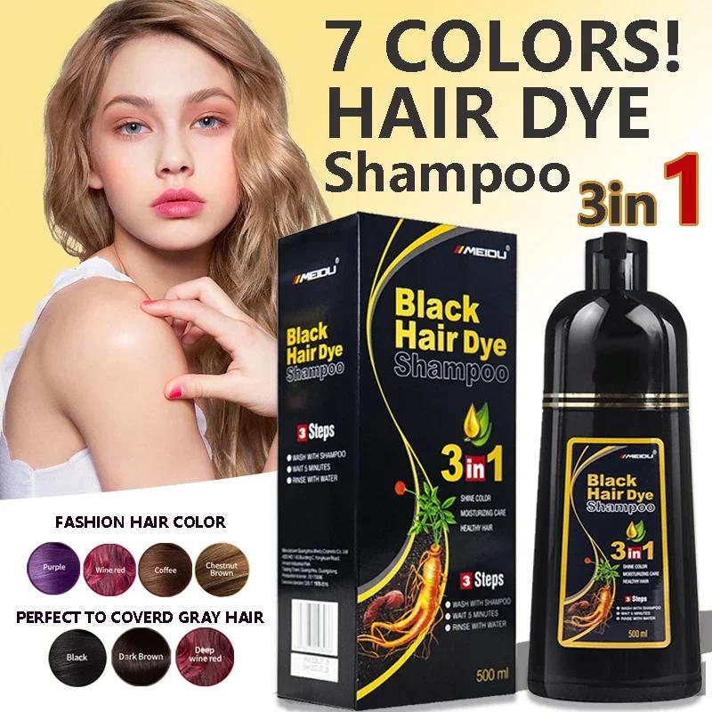 Champú para tinte para el cabello 3 en 1, 100ml/500ml, oscurecimiento de cabello instantáneo, gris a negro, Polygonum Multiflorum, cubierta de color Natural para mujeres