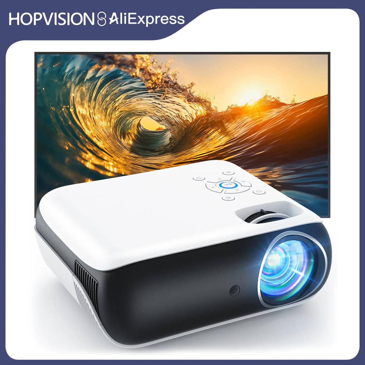 HOPVISION Beamer,Full HD 1080P,Bluetooth,4K-Unterstützung,Tragbar Mini Heimkino-Projektor,Kompatibel mit Smartphone/HDMI/USB/AV