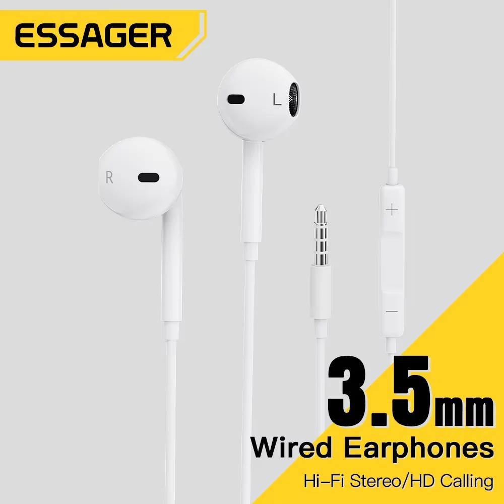 Essager-auriculares intrauditivos con cable de 3,5mm, cascos con cable y micrófono, estéreo, deportivos, Control en línea para teléfonos