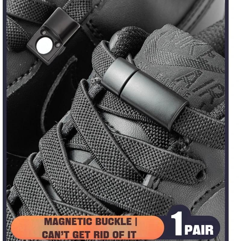 1 par de cordones de bloqueo magnético sin corbatas, cordones elásticos planos, zapatillas, botas, cordones sin atar, bandas de goma para accesorios de zapatos