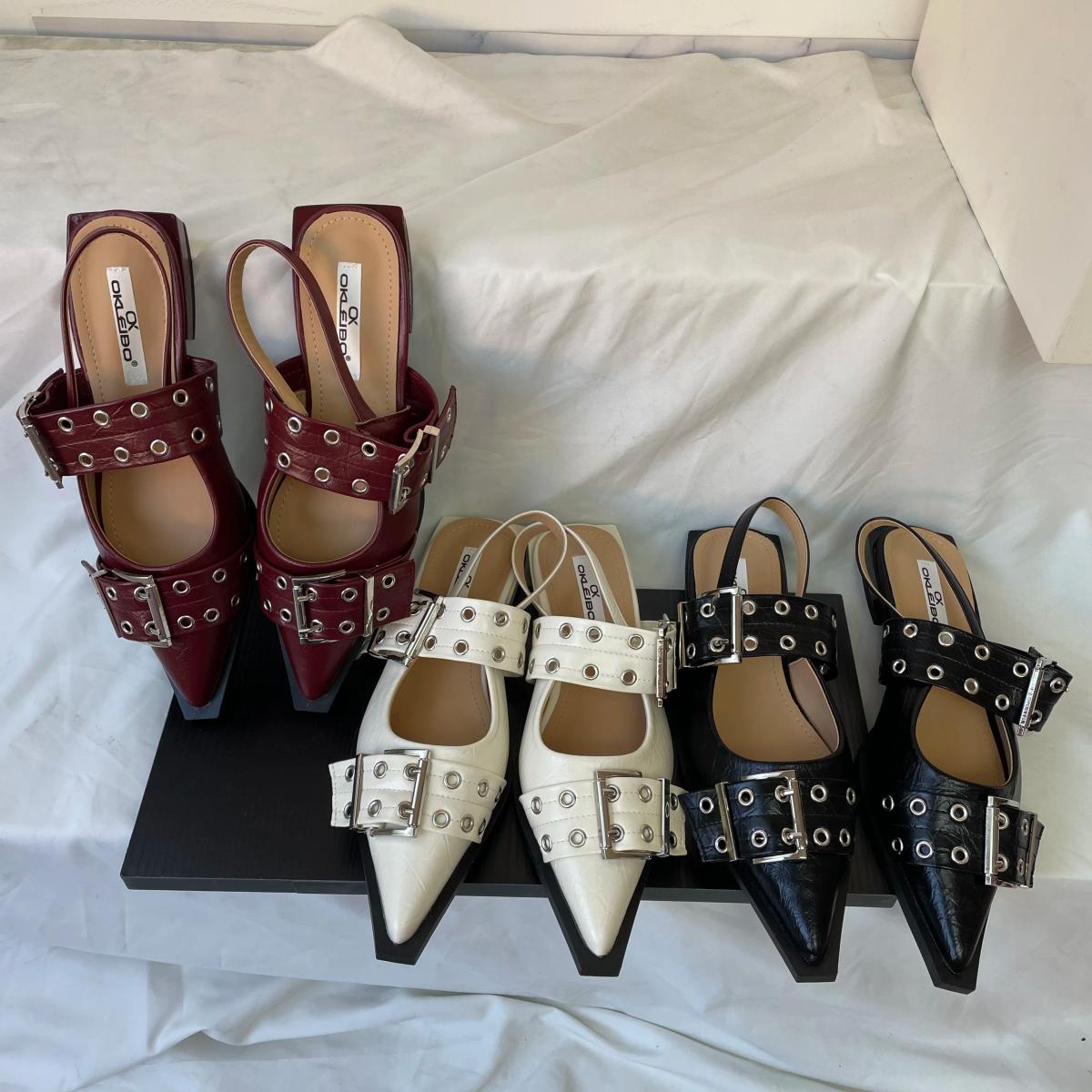 New Women Sandals Shoes Pointed Toe 2025 Spring Fashion Shallow Footwear Slingbacks Ladies Sandals Flats Shoes Big size