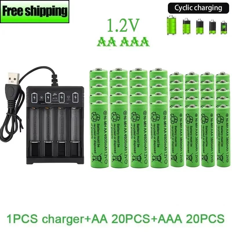 Batería recargable Original 1,2 V AA4800mAh + AAA3800mAh + cargador para ordenador reloj Radio videojuego cámara Digital AA AAAbattery