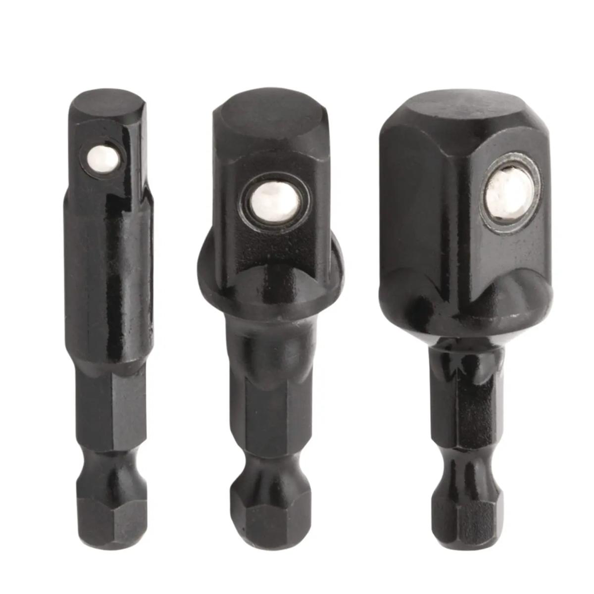 SenNan-adaptador de enchufe de impacto de 3 piezas, 1/4, 3/8, 1/2 ", extensión de vástago hexagonal para herramienta de mango de destornillador, negro/plateado