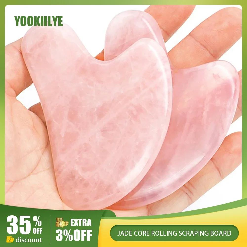 Tabla raspadora de Jade Natural Gua Sha para masaje, cuarzo rosa, piedra Guasha para estiramiento de la piel del cuello y la cara, eliminador de arrugas, cuidado de belleza Para arrugas de estiramiento facial