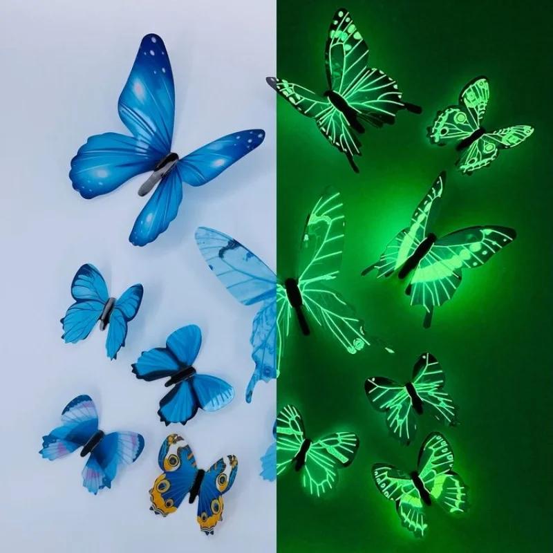 Pegatina de pared creativa de mariposa luminosa 3D, 12 piezas, arte moderno, decoraciones para el hogar, regalo DIY