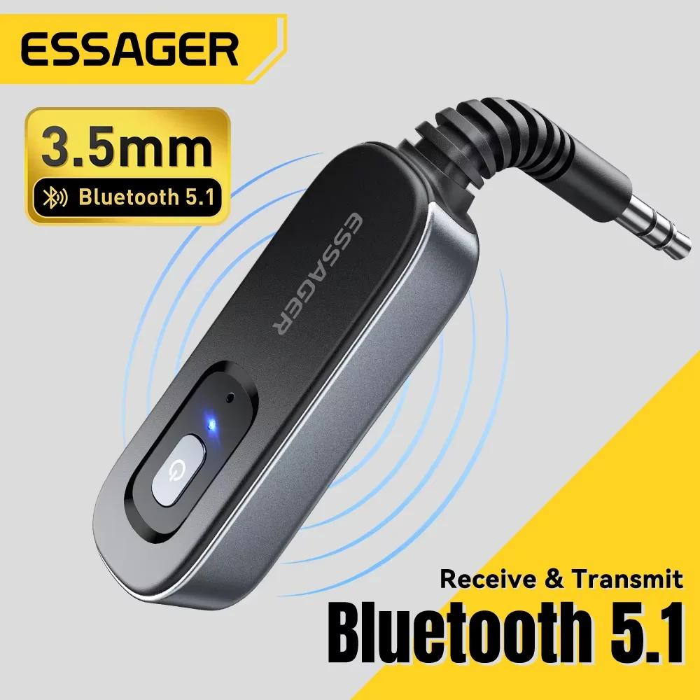 Essager Bluetooth 5,1 transmisor receptor de Audio 3,5 MM 3,5 AUX con micrófono estéreo música adaptador inalámbrico para PC TV altavoces de coche