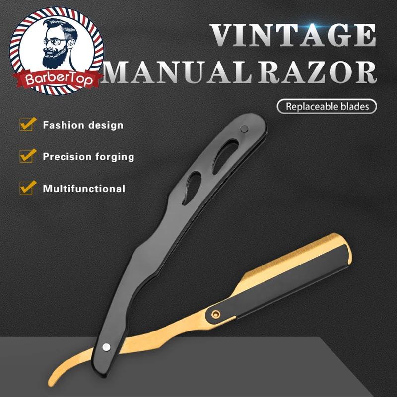 Barbertop-maquinilla de afeitar recta para hombre, navaja de barbero Manual clásica, cuchillo plegable, herramienta de peluquería de acero inoxidable, nuevo