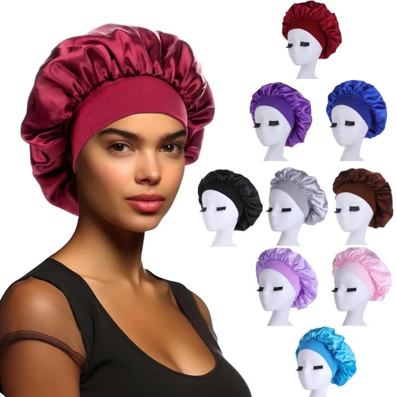 Gorros de pelo para dormir de noche para mujer, gorro sedoso de satén de doble capa, cubierta ajustable para la cabeza, gorro de ducha para cabello rizado, accesorios de peinado