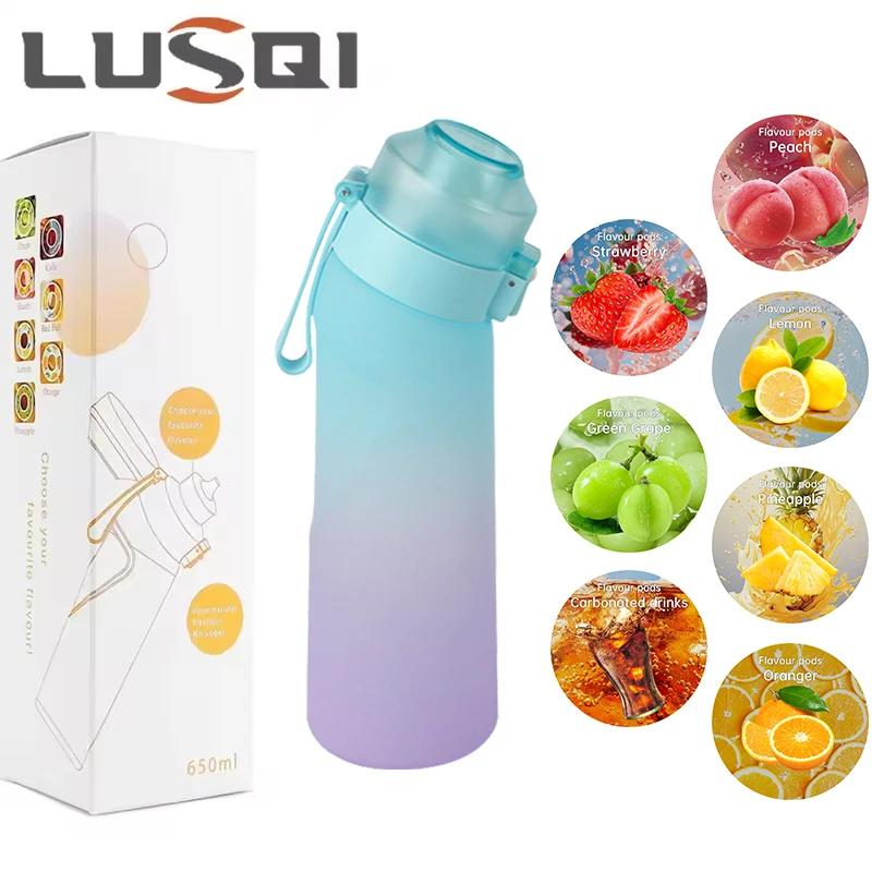 Botella de agua con sabor a aire LUSQI con 7 cápsulas de sabor, taza de plástico Tritan con pajita de moda deportiva adecuada para deportes al aire libre y Fitness