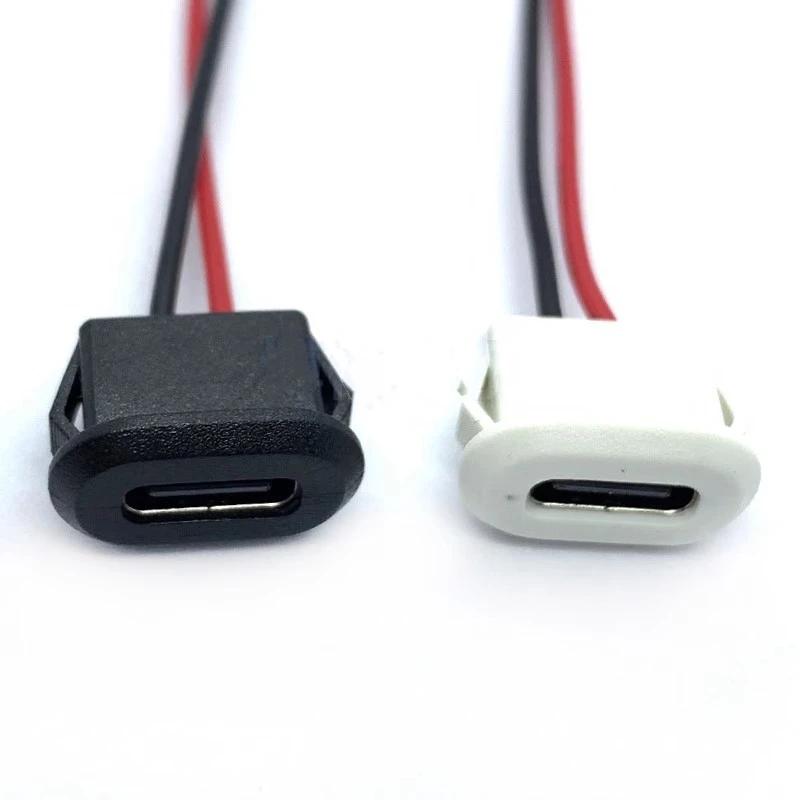 Conector USB tipo C de 1 a 10 piezas, conector hembra tipo C de 2 pines con hebilla de tarjeta, Conector de carga rápida 3A, puerto de USB-C, enchufe de cargador