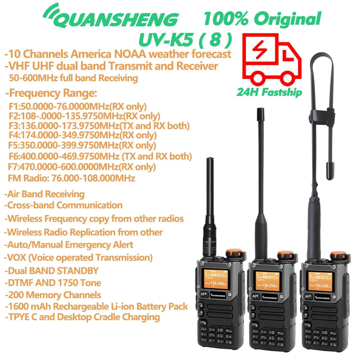 Quansheng-walkie-talkie portátil, receptor UV K5 (8), Am, Fm, Radio bidireccional, estación de conmutación Amateur, conjunto inalámbrico de largo alcance