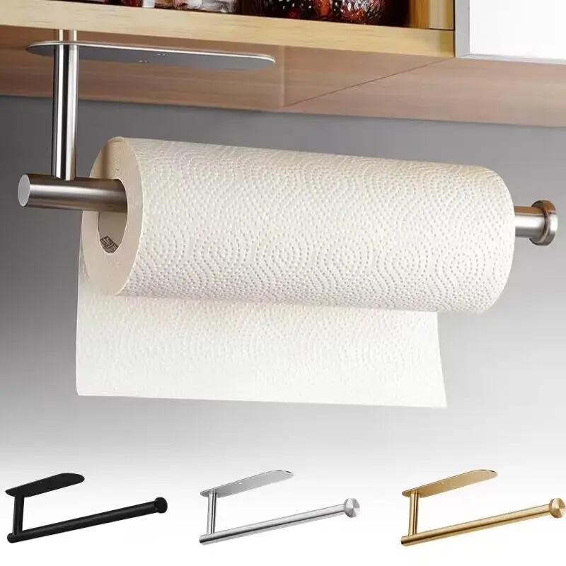 Soporte de toalla de papel higiénico autoadhesivo, soporte de rollo de papel sin perforaciones, gancho de cocina, soporte de almacenamiento de acero inoxidable, montaje en pared