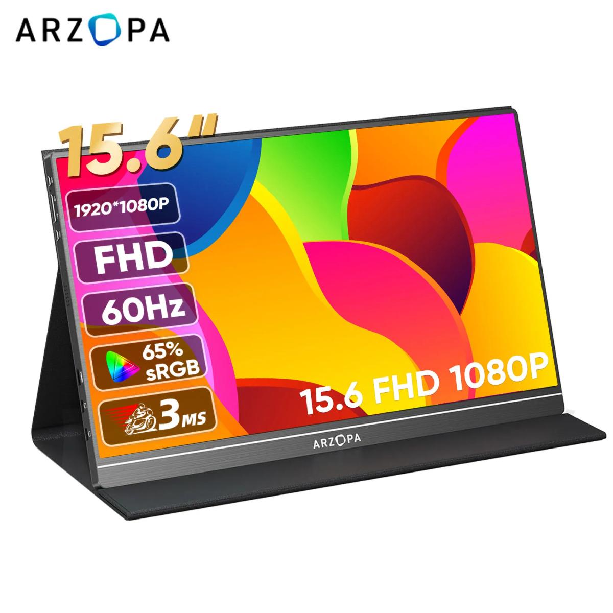 Arzopa 15.6'' FHD 1080P Portable Monitor with HDMI USB IPS Second Monitor External for PC Laptop Mac Switch Xbox ps4,S1 Table