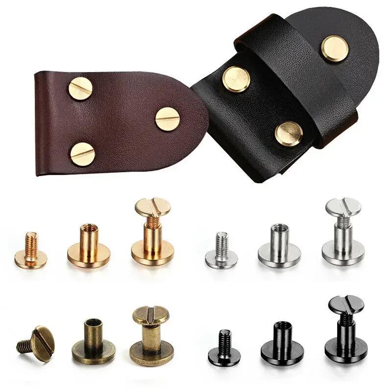 10Sets Luggage Leather Metal Craft Solid Screw Nail Rivet Double Curved Head Belt Strap Rivets Book Screws Buttons Snap