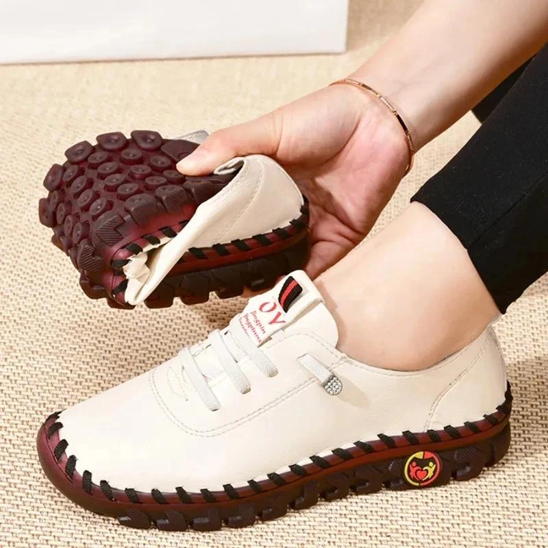 Zapatos deportivos de cuero PU para mujer, talla grande, 35-43 yardas, zapatos para correr, fondo plano con correas elásticas, zapatillas de deporte para mujer