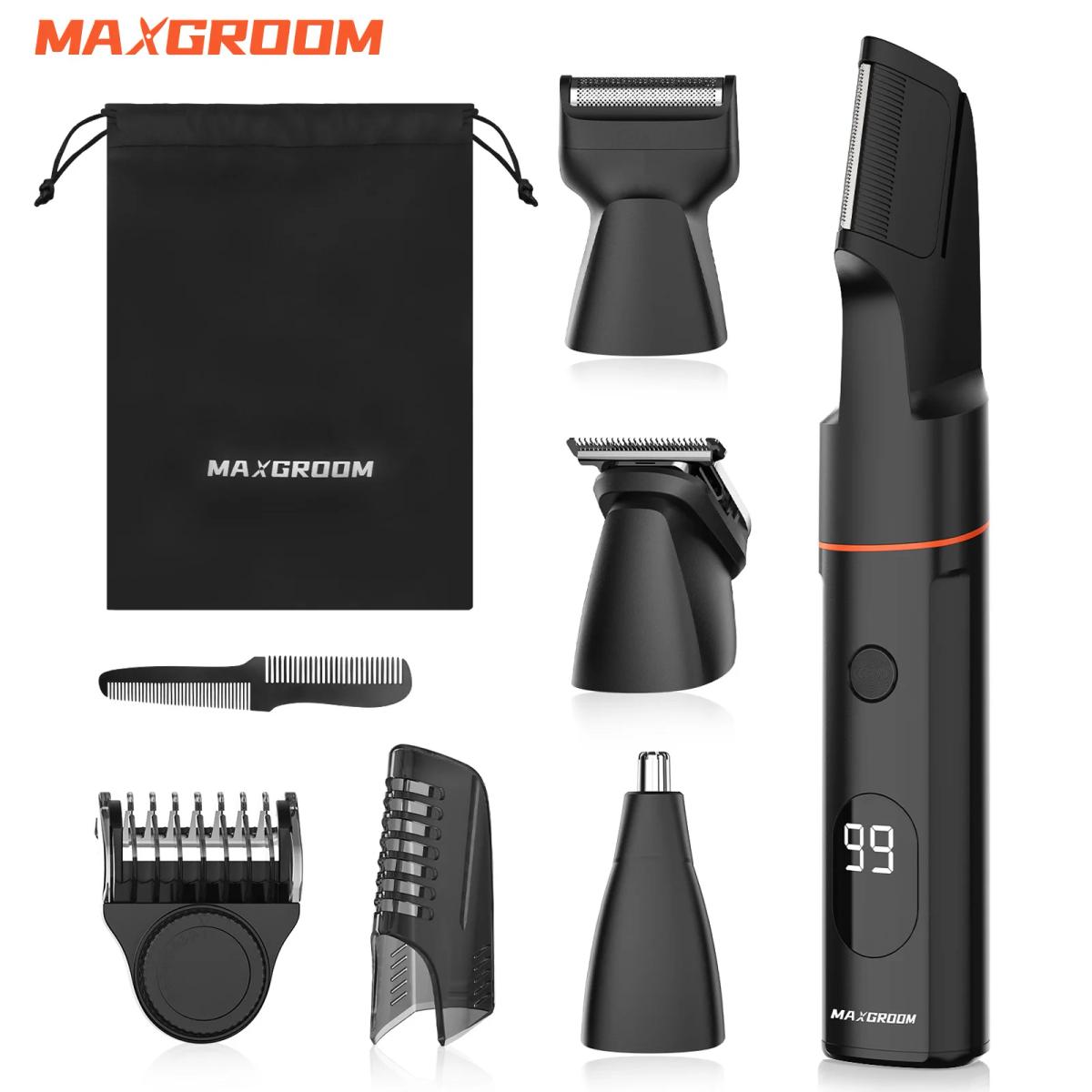 MAXGROOM-Kit recortador de pelo corporal 4 en 1 para hombres, afeitadora de pelo púbico, recortador de barba y nariz, afeitadora eléctrica IPX6 resistente al agua para la ingle para hombre