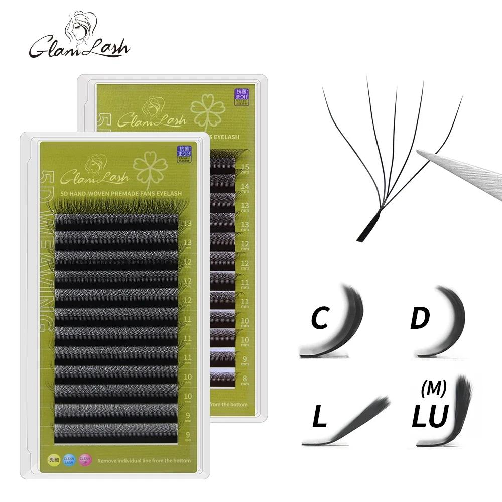 GLAMLASH 3D 4D 5D pestañas en forma de W extensiones de pestañas Easy Fan al por mayor YY volumen prefabricado 12 filas W estilo Natural suave