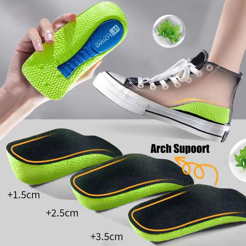 Plantillas de aumento de altura de espuma viscoelástica para hombres y mujeres, zapatos de pie plano, soporte de arco, plantillas ortopédicas, zapatillas de deporte, almohadillas para zapatos de elevación de talón