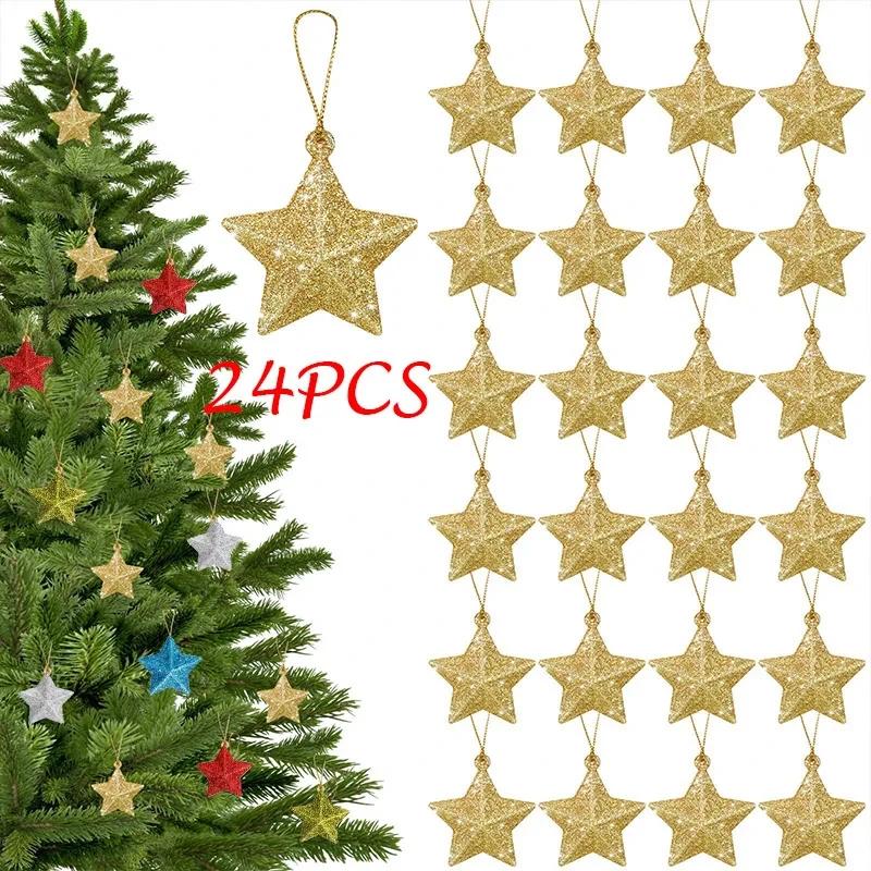 Adornos de estrellas con purpurina dorada, colgante para árbol de Navidad, adornos navideños para el hogar, Navidad, fiesta de Año Nuevo, regalo artesanal, 2024