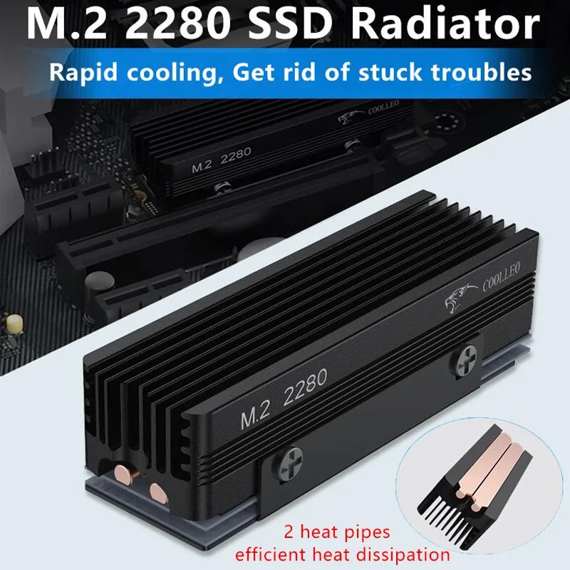 COOLLEO M.2 2280 SSD Heat sink with 14.8W/MK Thermal Pad 2 Heat Pipes Solid State Drive Radiator For M.2 NVMe 2280 SSD Cooler