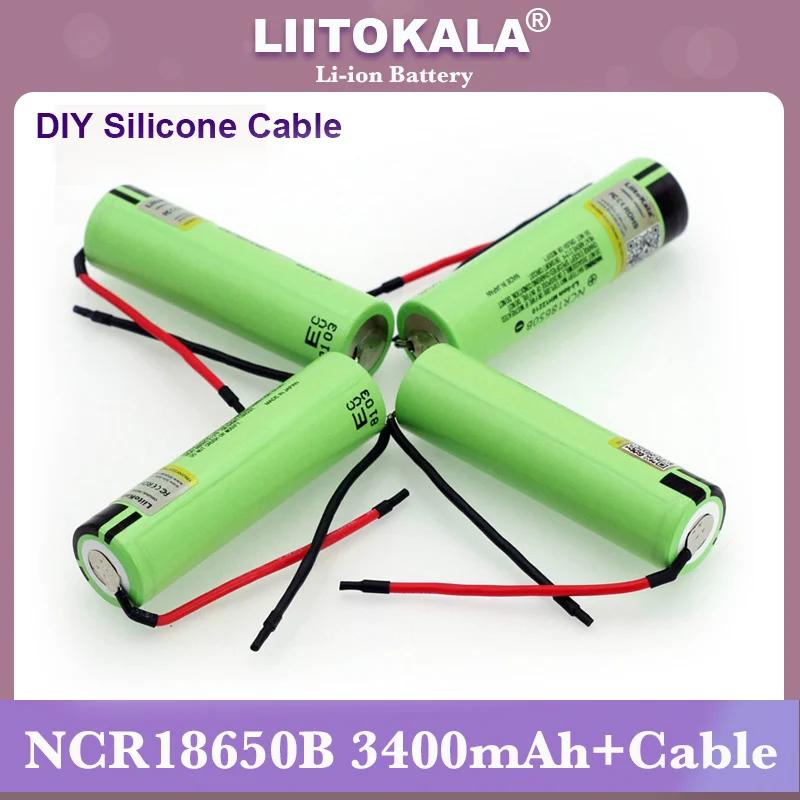 LiitoKala-batería recargable de iones de litio para soldar, Cable de gel de sílice para manualidades, 3,7 v, 3400mAh, NCR18650B