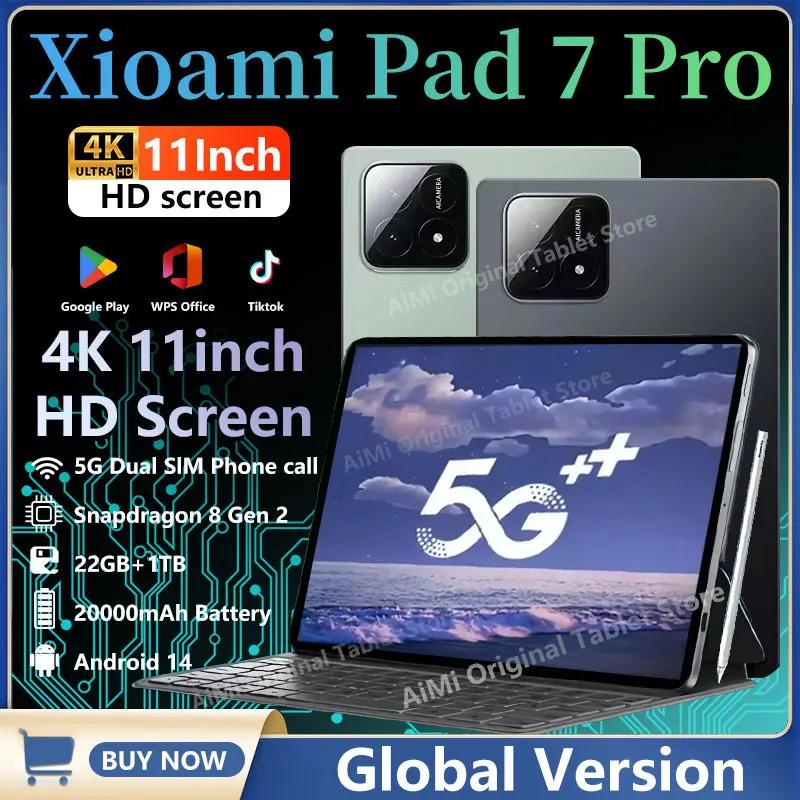 Xiao-tabletas Pad 7 Pro, versión Global, Android 14, 22GB + 1T, 2025 mAh, Tarjeta SIM Dual 5G, WiFi, GPS, 11 pulgadas, HD, 4K, 20000