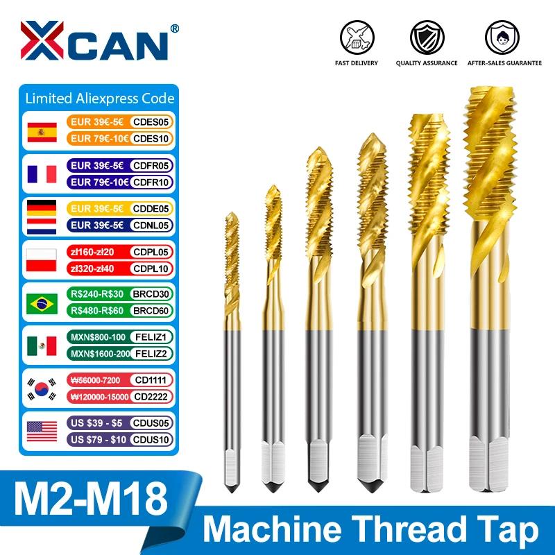 XCAN HSS grifo de tornillo de acero recubierto de titanio espiral rosca métrica grifo M2-M18 máquina enchufe HSS6542 herramienta de roscado broca de grifo