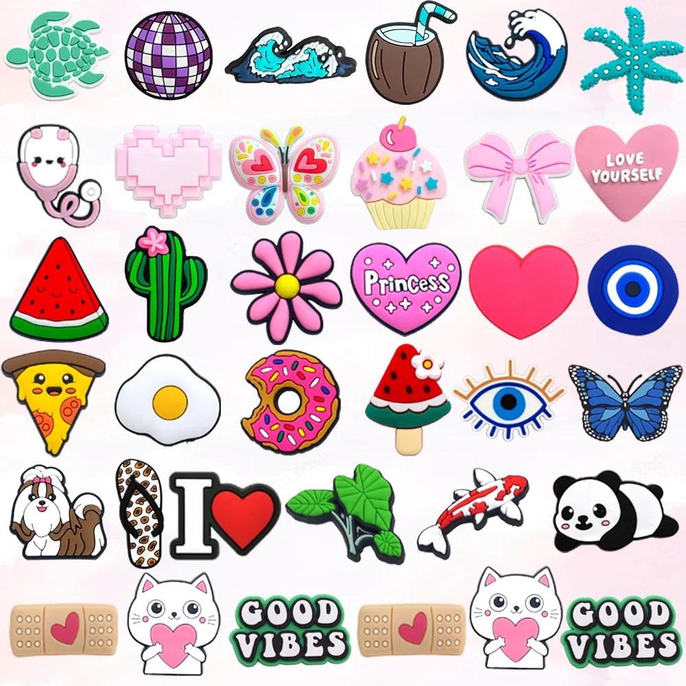 1 Uds. De abalorios de PVC con forma de corazón rosa para zapatos, alfileres decorativos para zapatos de animales bonitos para mujeres y niñas, hebillas para sandalias, accesorios de regalo