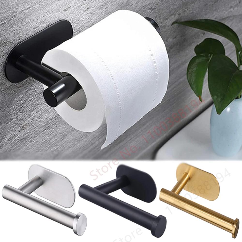 Soporte adhesivo para rollo de papel higiénico, organizador de montaje en pared, soporte de almacenamiento para cocina, baño, sin taladro, dispensador de toallas de tejido inoxidable Acero, Negro, Plata, Oro,Accesorio