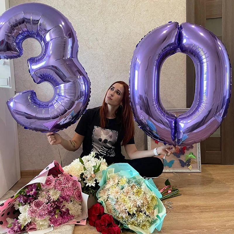 Globos de cumpleaños para niño y niña, globo con número morado de 32 pulgadas, decoración para fiesta de cumpleaños, aniversario de 9/1/3 años