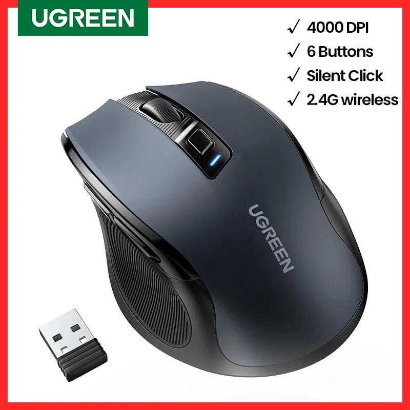 Ugreen-ratón ergonómico inalámbrico, Mouse silencioso de 4000 DPI, 6 botones para MacBook, tableta y ordenador portátil, 2,4G