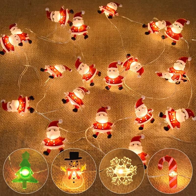 Guirnalda de luces LED con forma de copo de nieve de Papá Noel, 2M, 20LED, decoración navideña para el hogar, adorno de árbol de Navidad, regalo de Navidad para niños, Año Nuevo 2024