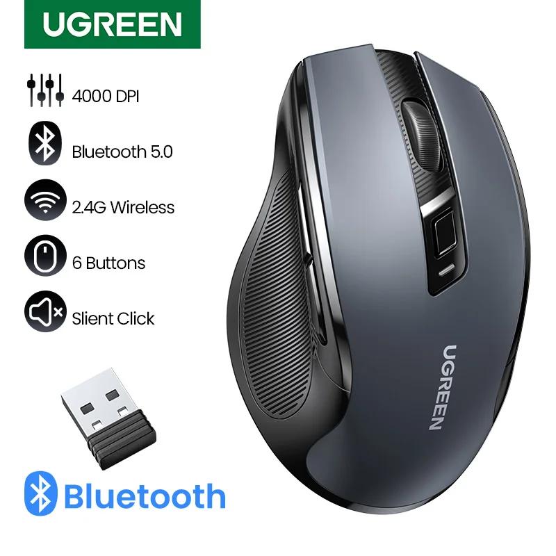 UGREEN Ratón inalámbrico Bluetooth5.0 Mouse ergonómico 4000dpi 6 botones mudos mouse para laptops de tableta MacBook PC 2.4G Rates