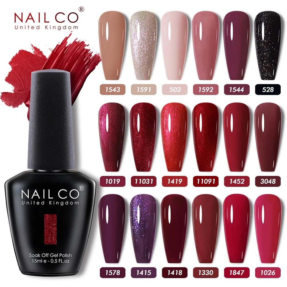 NAILCO-esmalte en Gel para uñas, barniz híbrido semipermanente, Color negro, rojo, UV, suministros para profesionales, 15ml