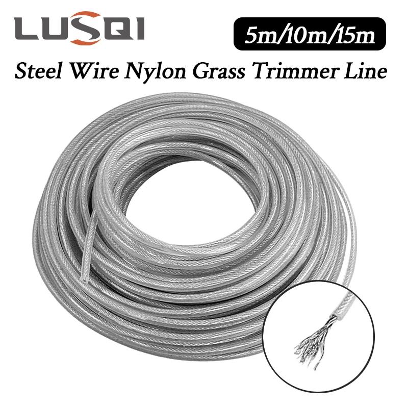 LUSQI-cable de acero de nailon para cortacésped, cable de acero de 2mm/2,4mm/2,7mm/3mm * 5m/10m/15m, línea de desbrozadora redonda, cuerda de repuesto para cortacésped