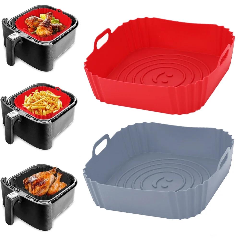 Sartén reutilizable para freidora de aire, accesorios de revestimiento de silicona, bandeja antiadherente para horno, Pizza, pollo