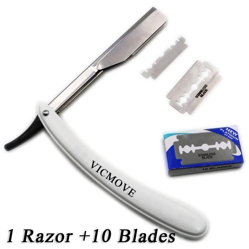 Juego de afeitado con navaja barbera plegable y 10 hojillas de afeitar, set de barbería para hombre con cuchillo de afeitar de barbero y 10 cuchillas de acero de repuesto, herramientas de depilación