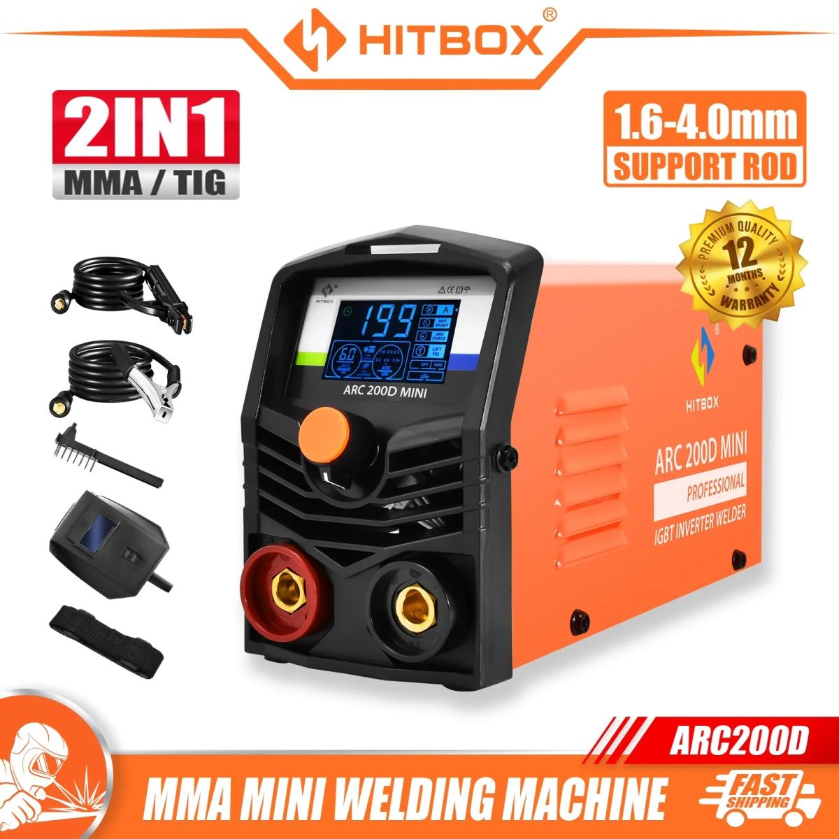 HITBOX-máquina de soldadura ARC200D 2 en 1, arco MMA LIFT TIG, MINI inversor IGBT, pantalla Digital LED, soldador portátil para el hogar, 220V, 10-200A