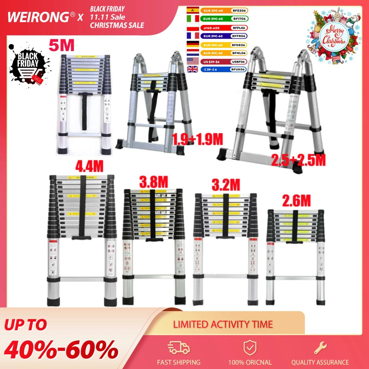 DayPlus-escalera telescópica de aluminio resistente, accesorio de extensión telescópica de 2,6 M-5M, carga máxima de 330lb, EN131, para trabajo doméstico y al aire libre