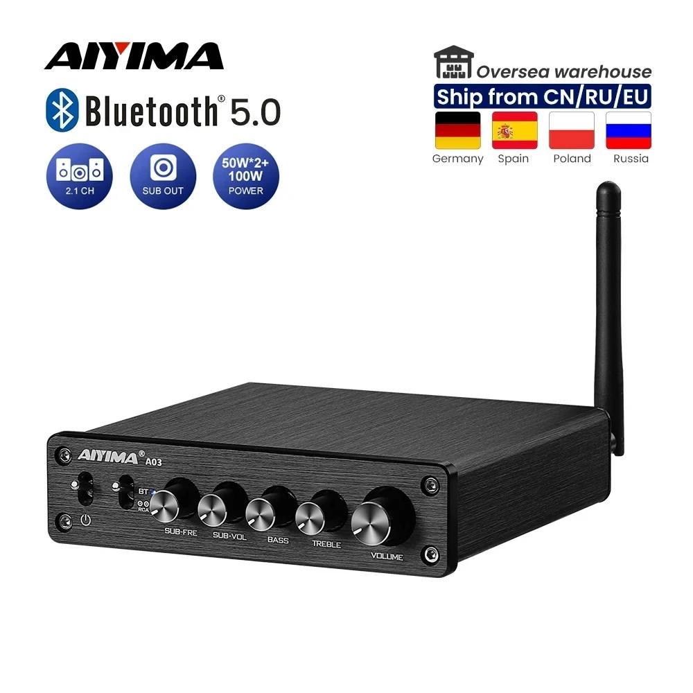 AIYIMA-Amplificador de potencia de Audio Digital TPA3116, Subwoofer con Bluetooth, HiFi, TPA3116D2, 2,1, 50Wx2 + 100W, A03