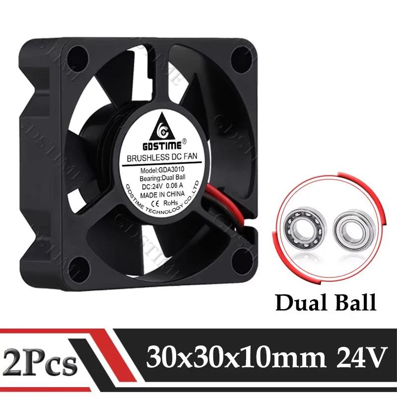 2 uds Gdstime DC 24V ventilador 30MM x 10MM doble rodamiento de bolas lámpara de coche sin escobillas ventilador de refrigeración 30mm Micro ventilador 3010 ventilador de refrigeración de Audio