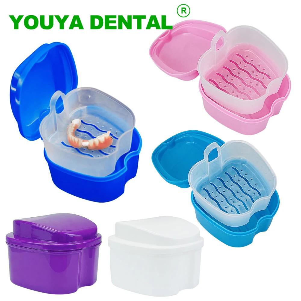 Caja de almacenamiento de dientes postizos para limpieza de dentaduras postizas, contenedor de red colgante, estuche de dientes artificiales, estuche de retenedor de ortodoncia