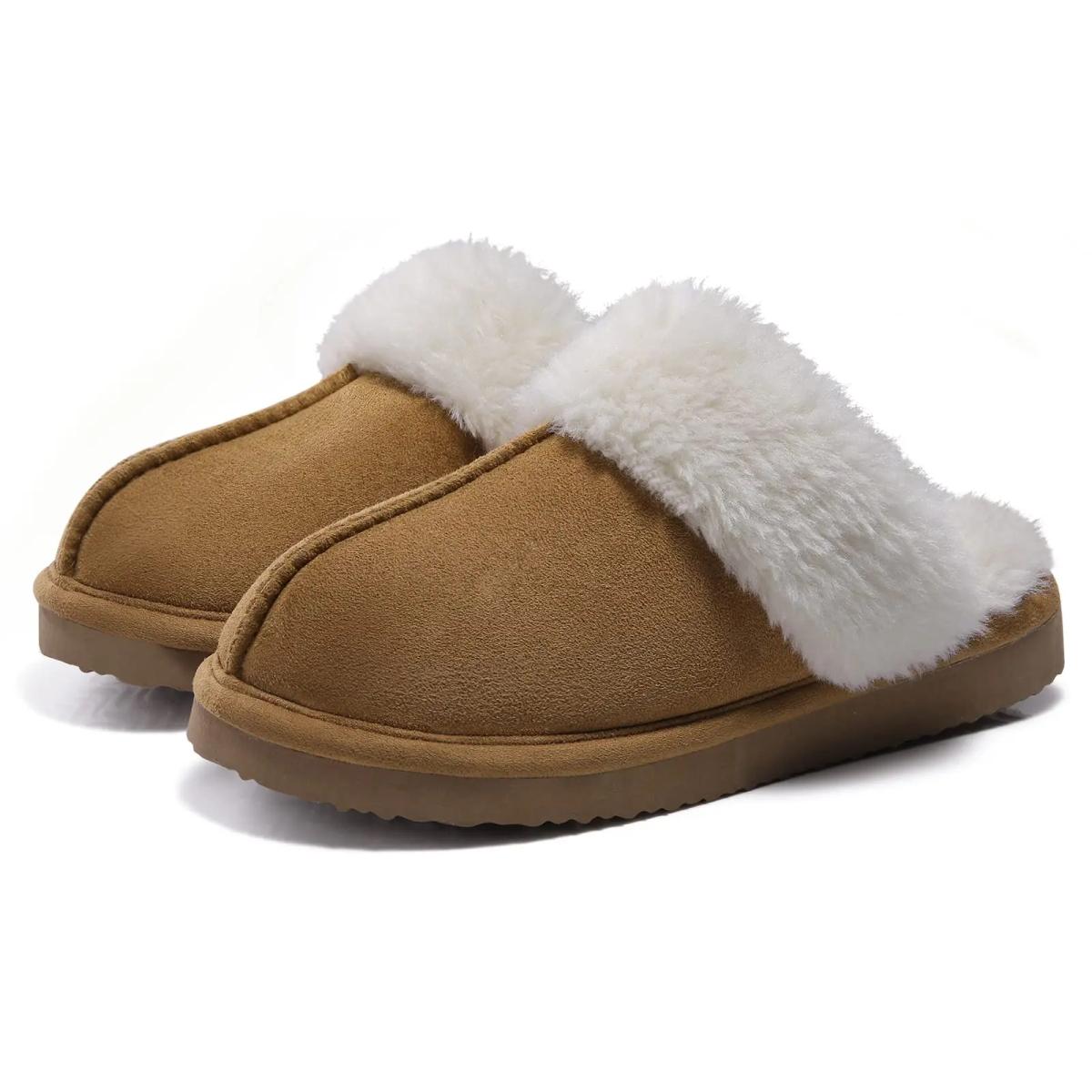 Nuevas zapatillas peludas de invierno para mujer, zapatos de casa suaves para interiores, zapatos de ante esponjosos de marca a la moda para mujer, zapatillas planas antideslizantes para exteriores