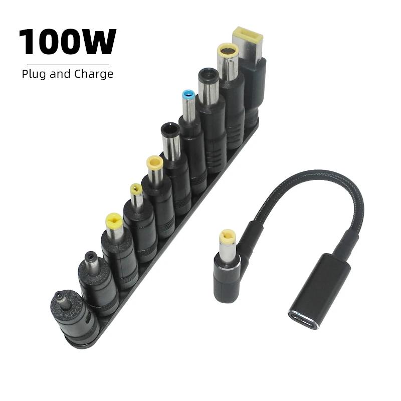 Adaptador Universal de 100W tipo C para ordenador portátil, Conector de CC, Usb C, Cable de carga, cargador de 10 piezas