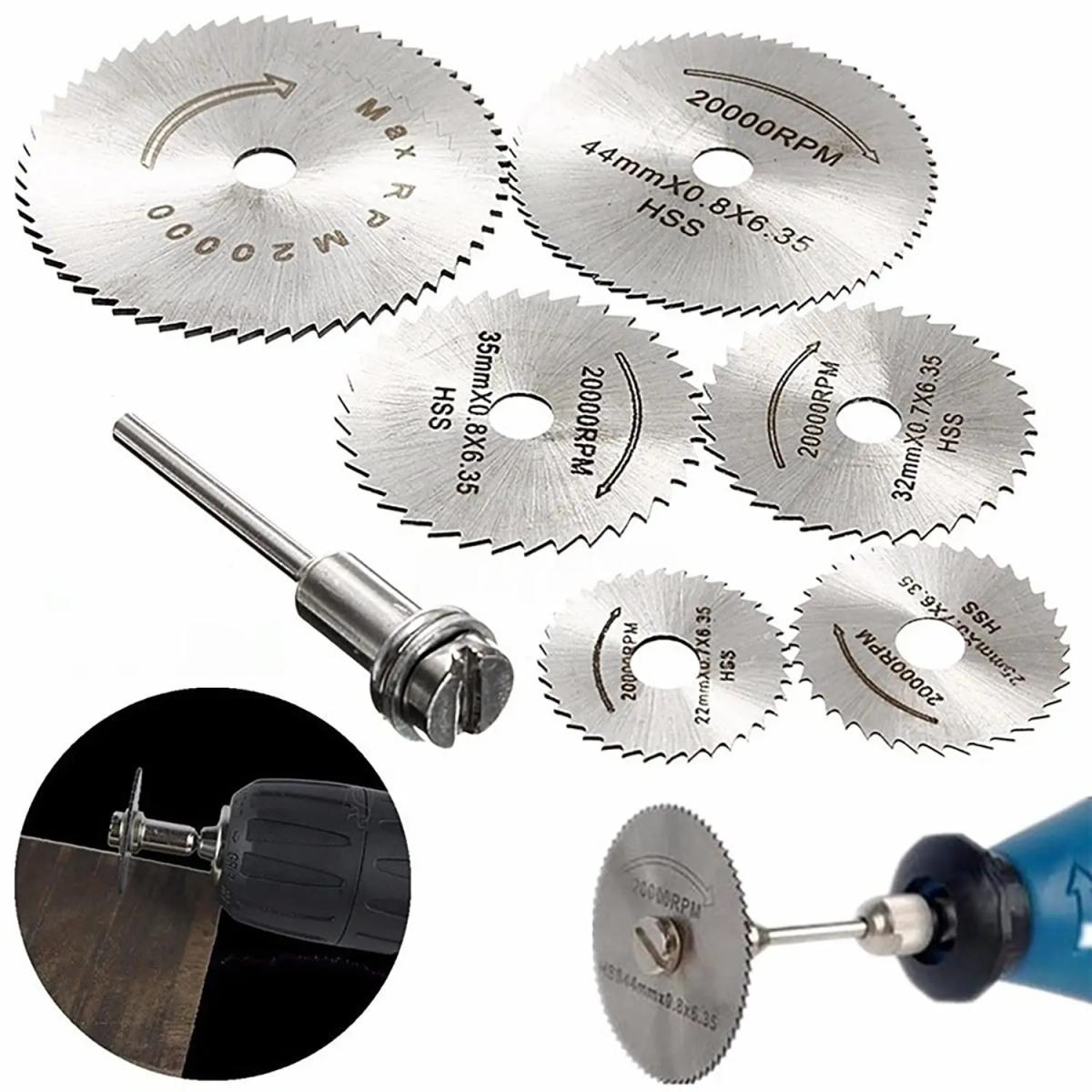 6pcs Mini HSS Circular Saw Blade Rotary Tool For Dremel Metal Cutter Power Tool Wood Cutting Discs Drill Mandrels Cutoff 22-50mm