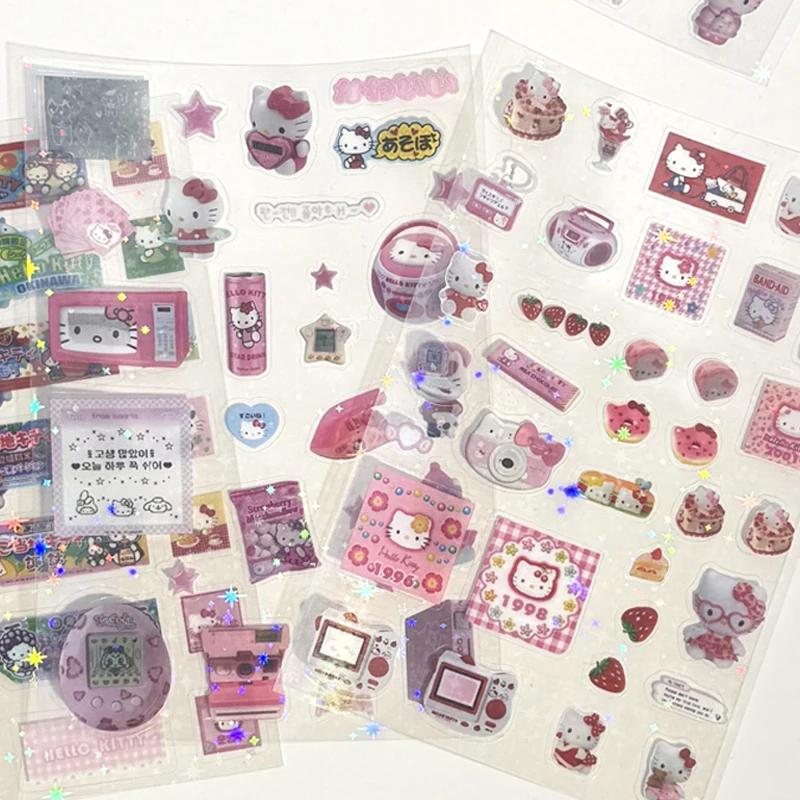 Pegatina de Hello Kitty para teléfono, pegatina de decoración Kawaii Y2K, 4 piezas, chica japonesa, para cámara, equipaje, casco, regalo de cumpleaños